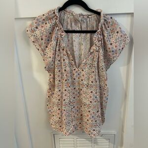 Finley Moroccan boho geometric flutter sleeve top